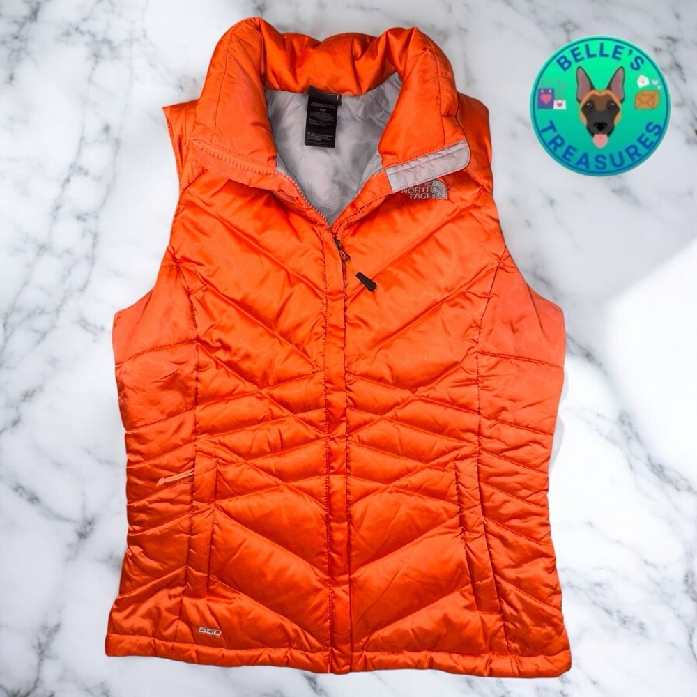 The North Face Aconcagua Down 550 Fill Vest Jacket Small Orange Pockets Full Zip